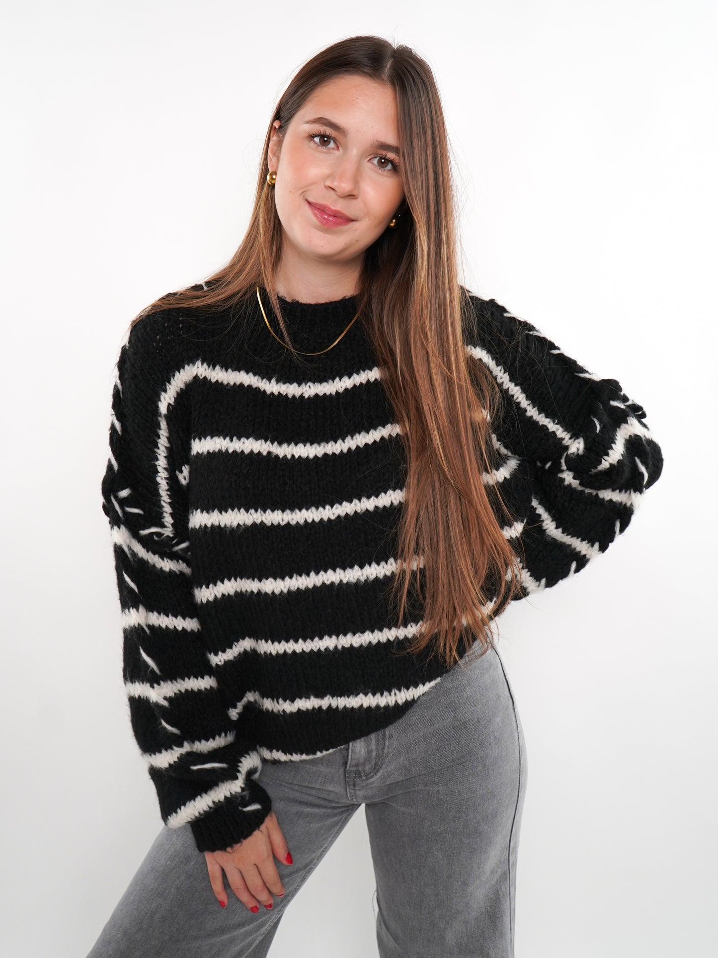 Stripe Vibe Strickpullover - Schwarz