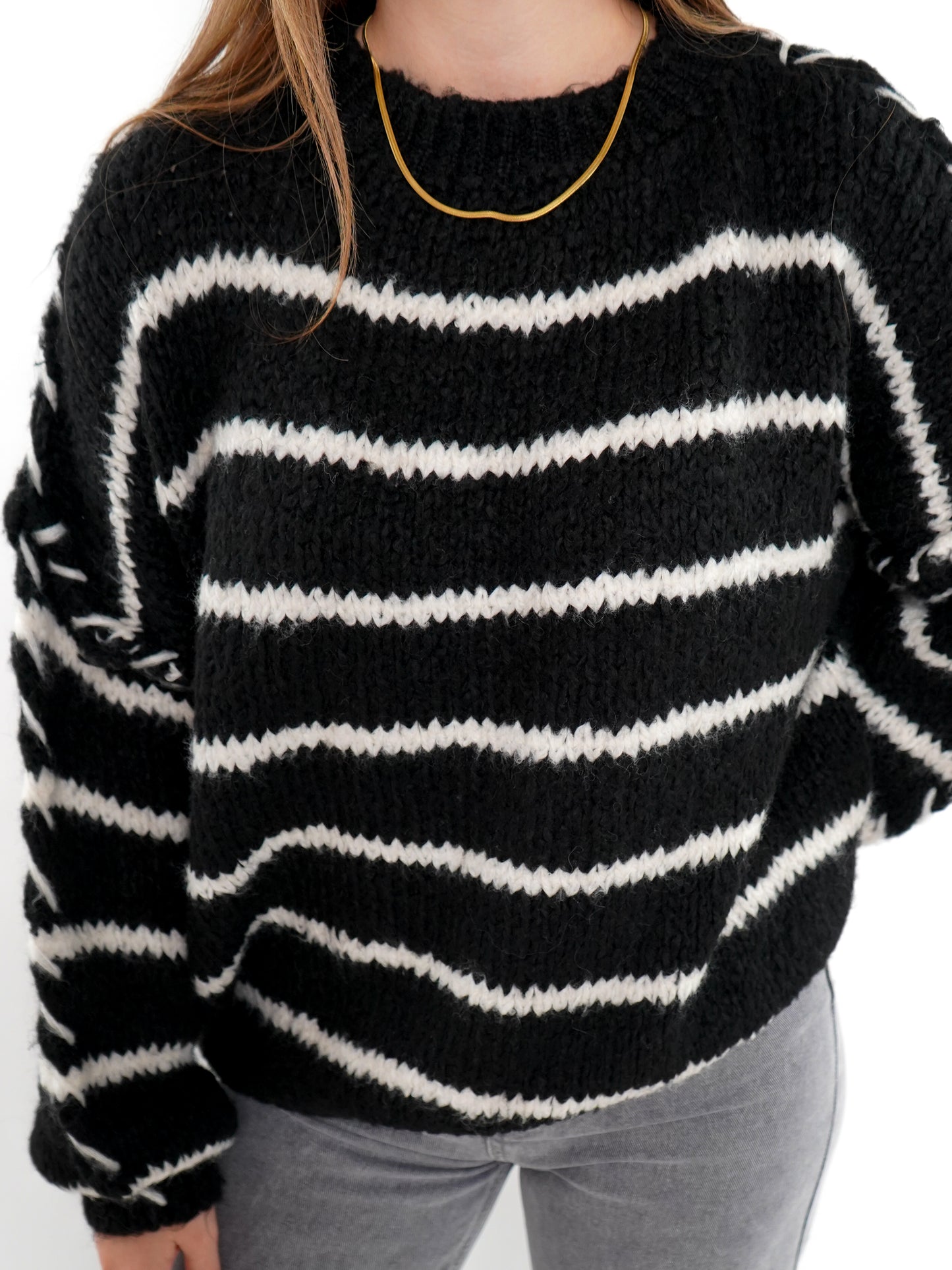 Stripe Vibe Strickpullover - Schwarz