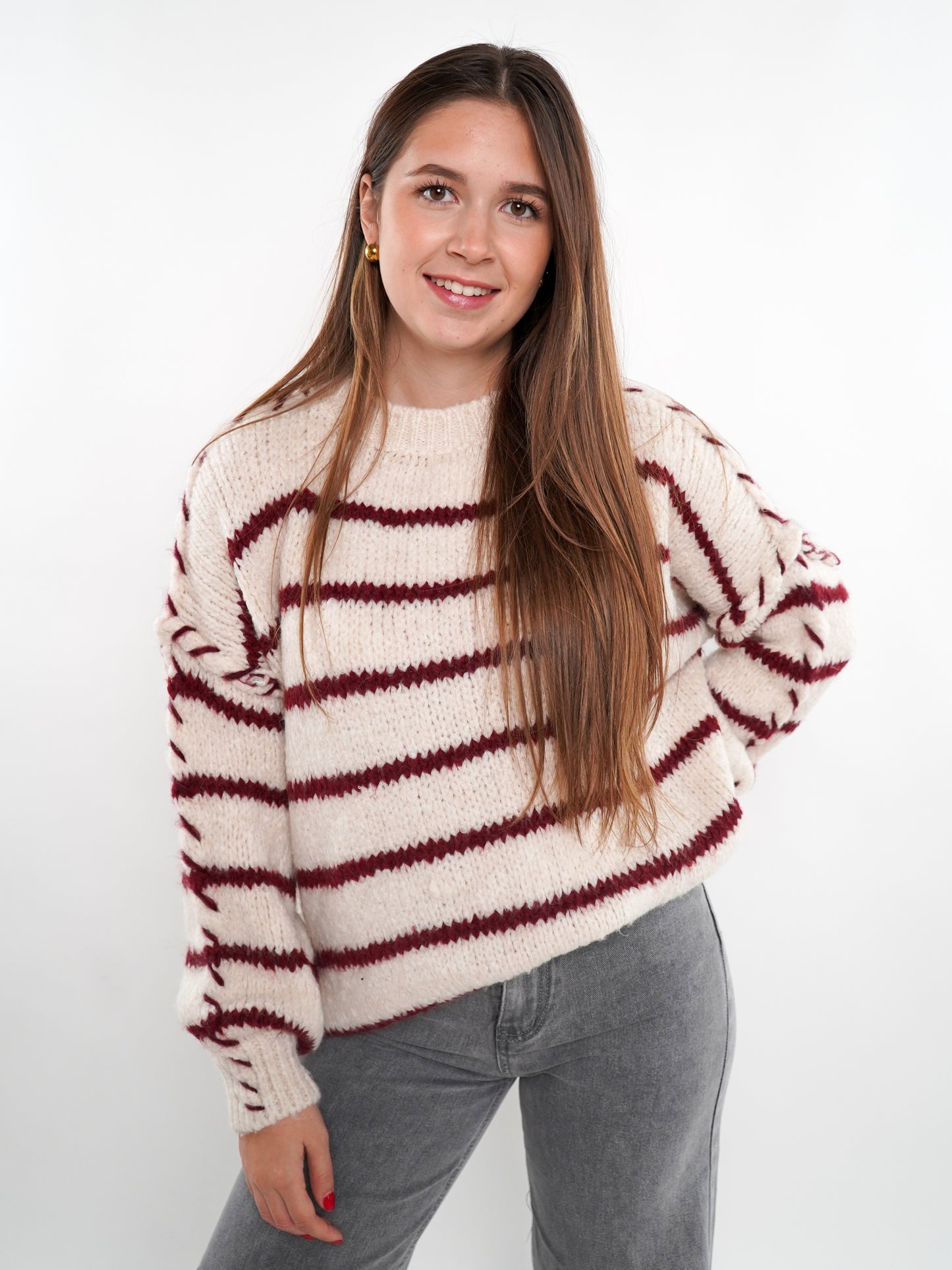 Stripe Vibe Strickpullover - Creme