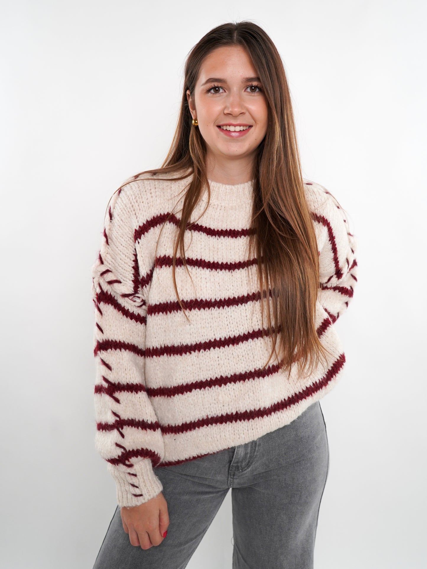 Stripe Vibe Strickpullover - Creme