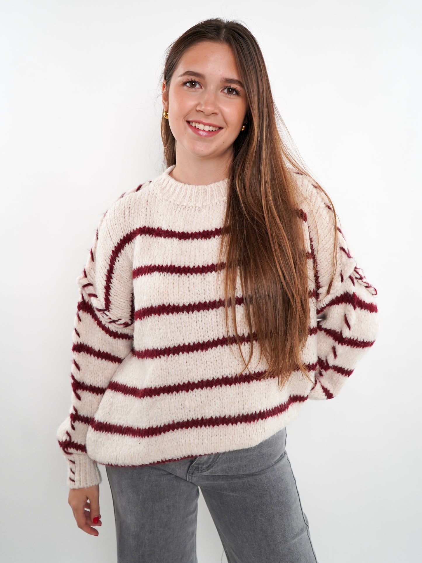 Stripe Vibe Strickpullover - Creme