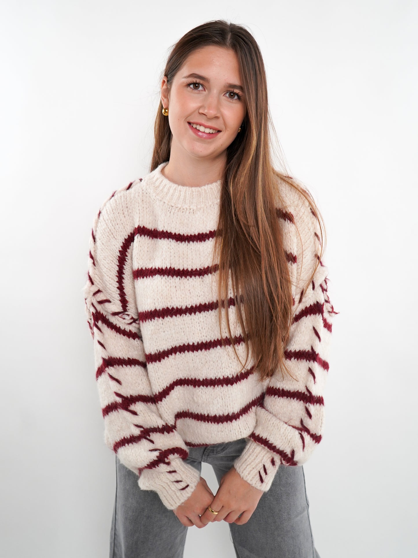 Stripe Vibe Strickpullover - Creme