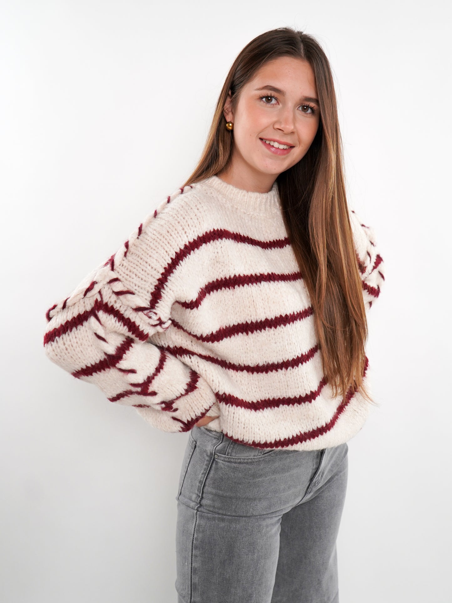 Stripe Vibe Strickpullover - Creme