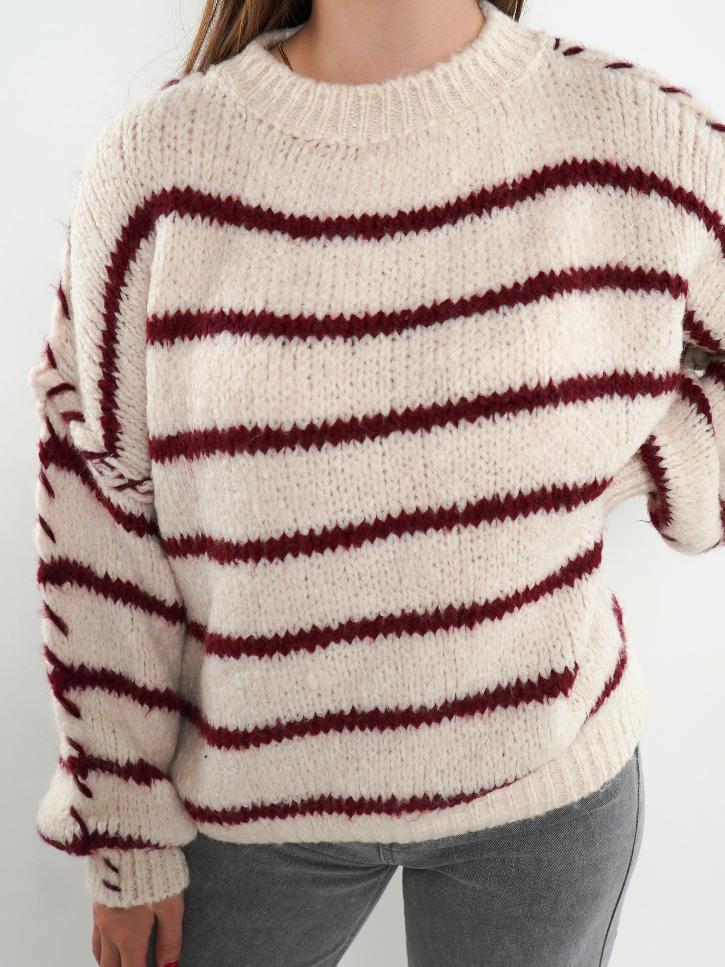 Stripe Vibe Strickpullover - Creme