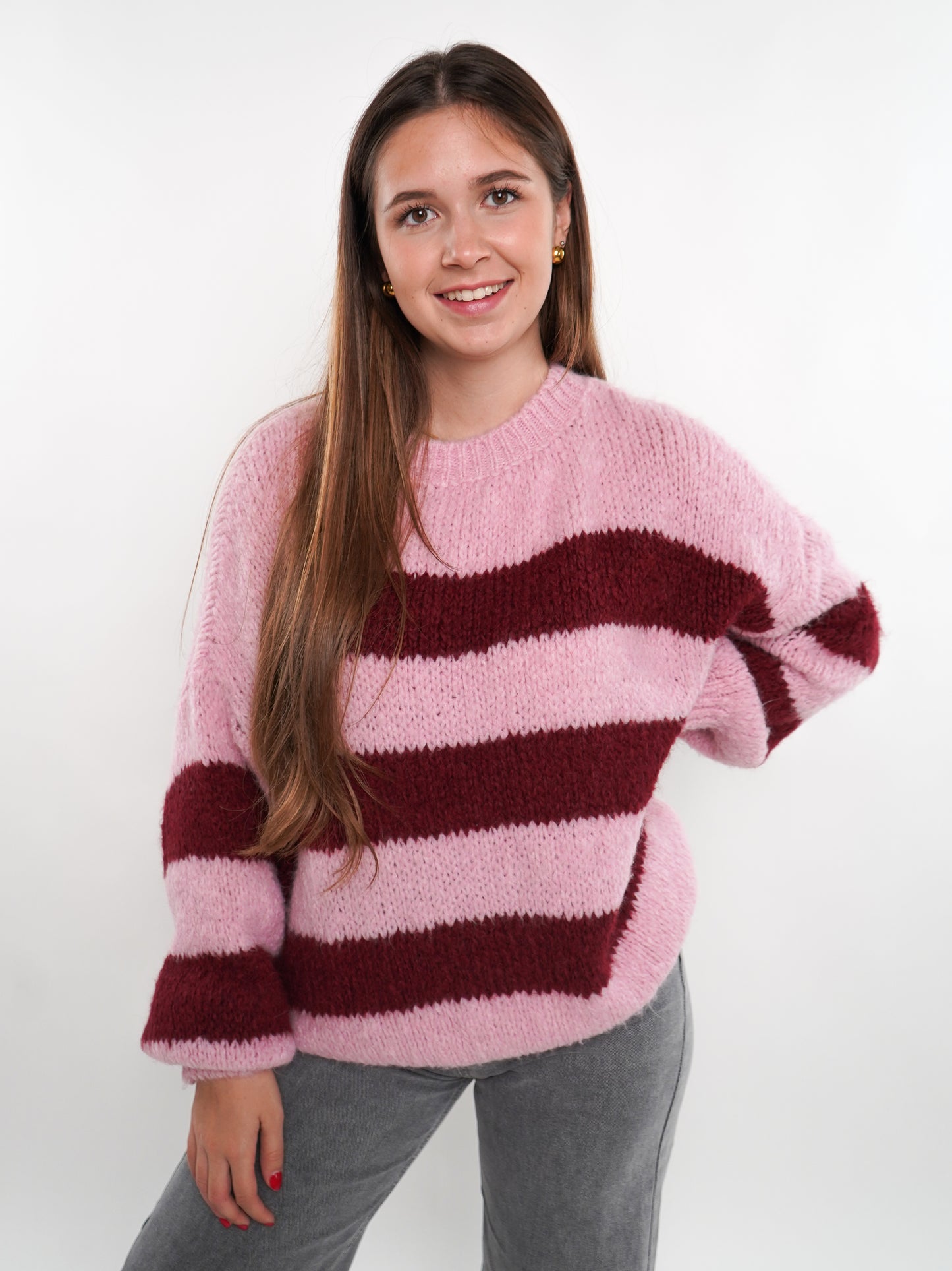 Strickpullover Meggi Stripes - Rosa/Dark Berry