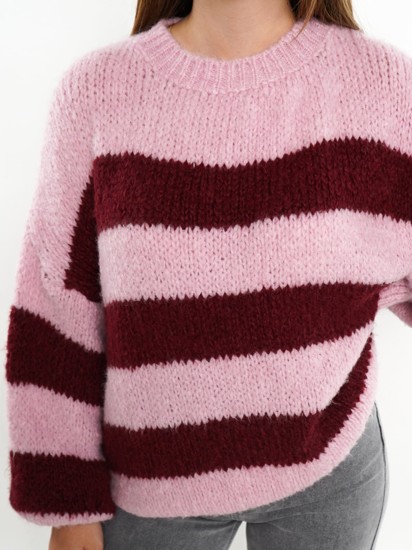 Strickpullover Meggi Stripes - Rosa/Dark Berry