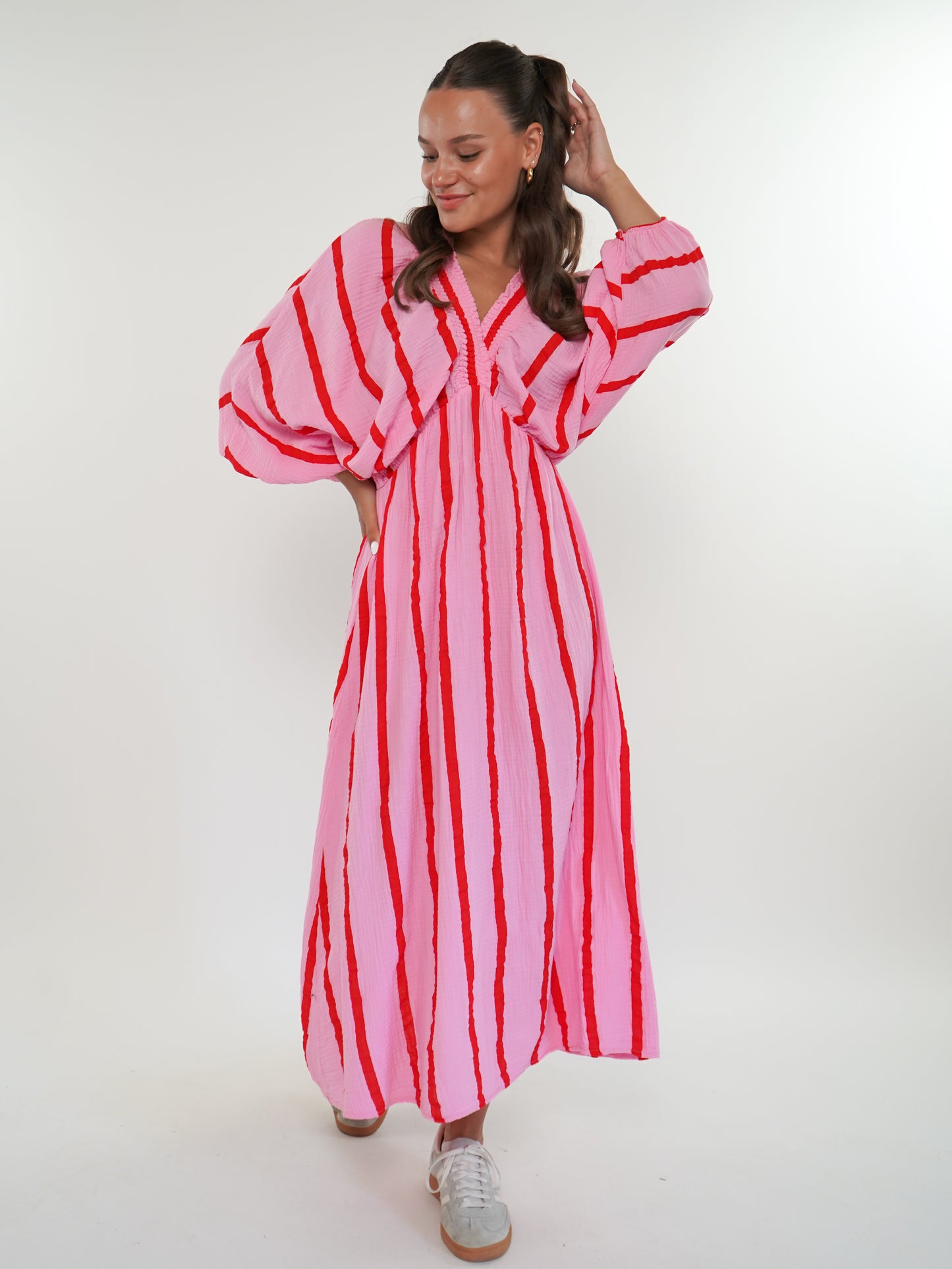 Best Moment Musselin Maxikleid Wide Stripes - Rosa/Rot