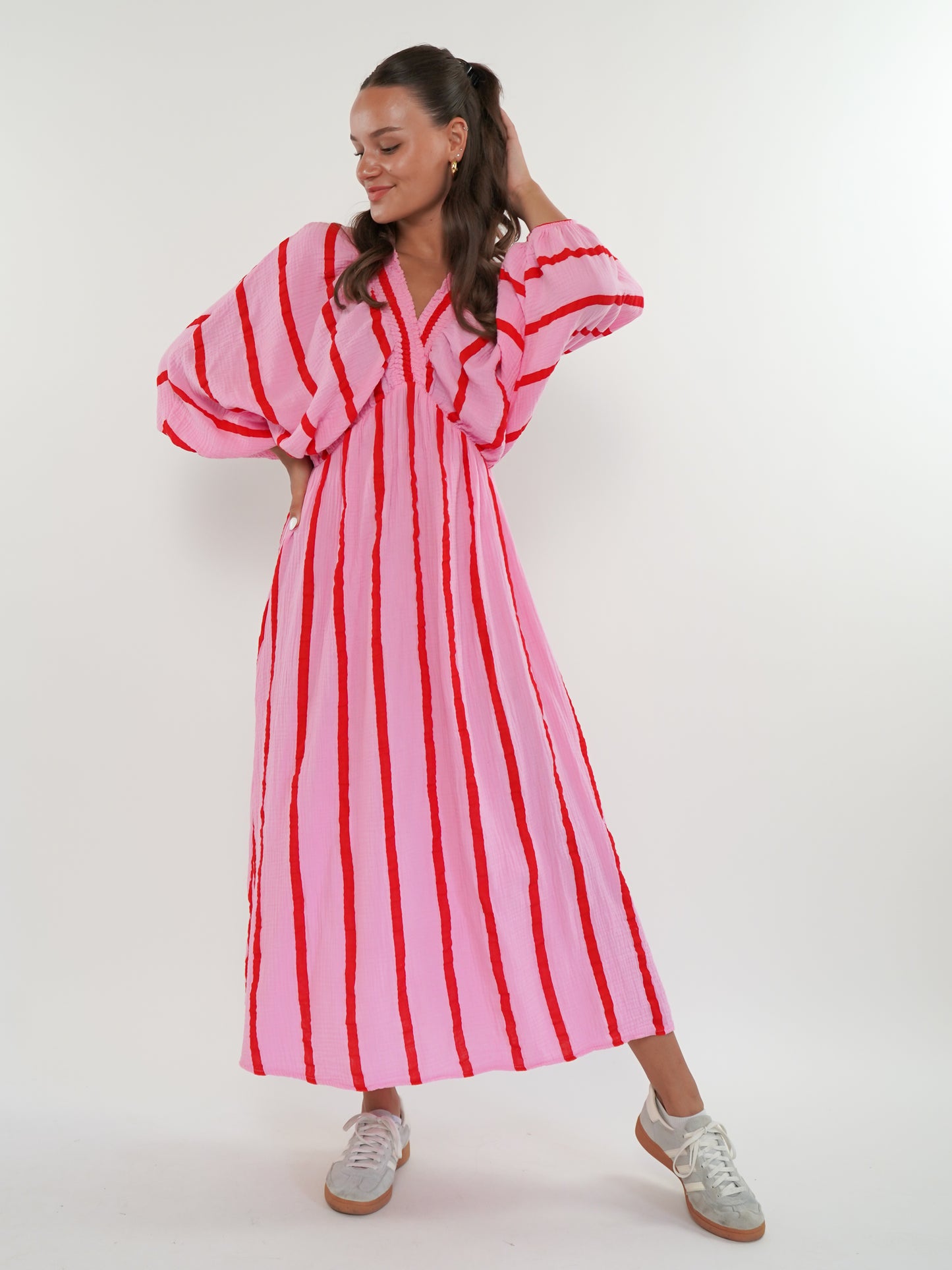 Best Moment Musselin Maxikleid Wide Stripes - Rosa/Rot