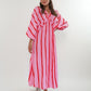 Best Moment Musselin Maxikleid Wide Stripes - Rosa/Rot