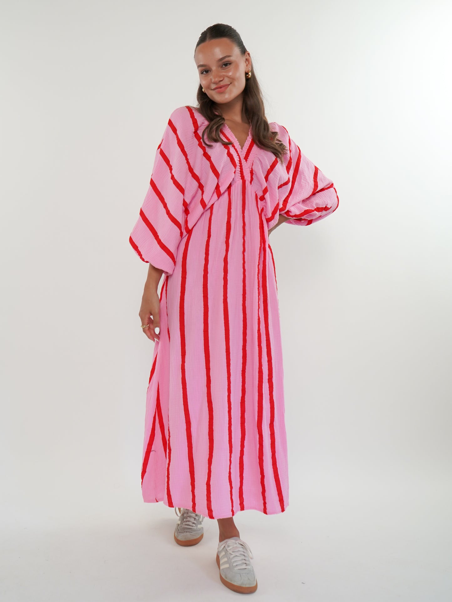 Best Moment Musselin Maxikleid Wide Stripes - Rosa/Rot