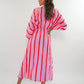 Best Moment Musselin Maxikleid Wide Stripes - Rosa/Rot