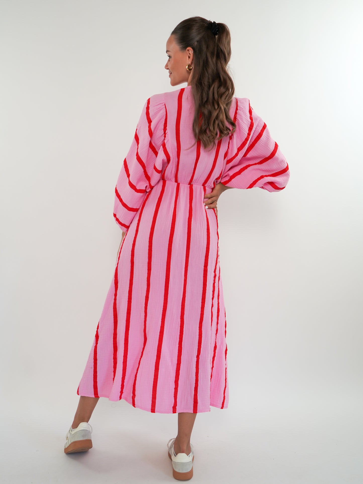 Best Moment Musselin Maxikleid Wide Stripes - Rosa/Rot