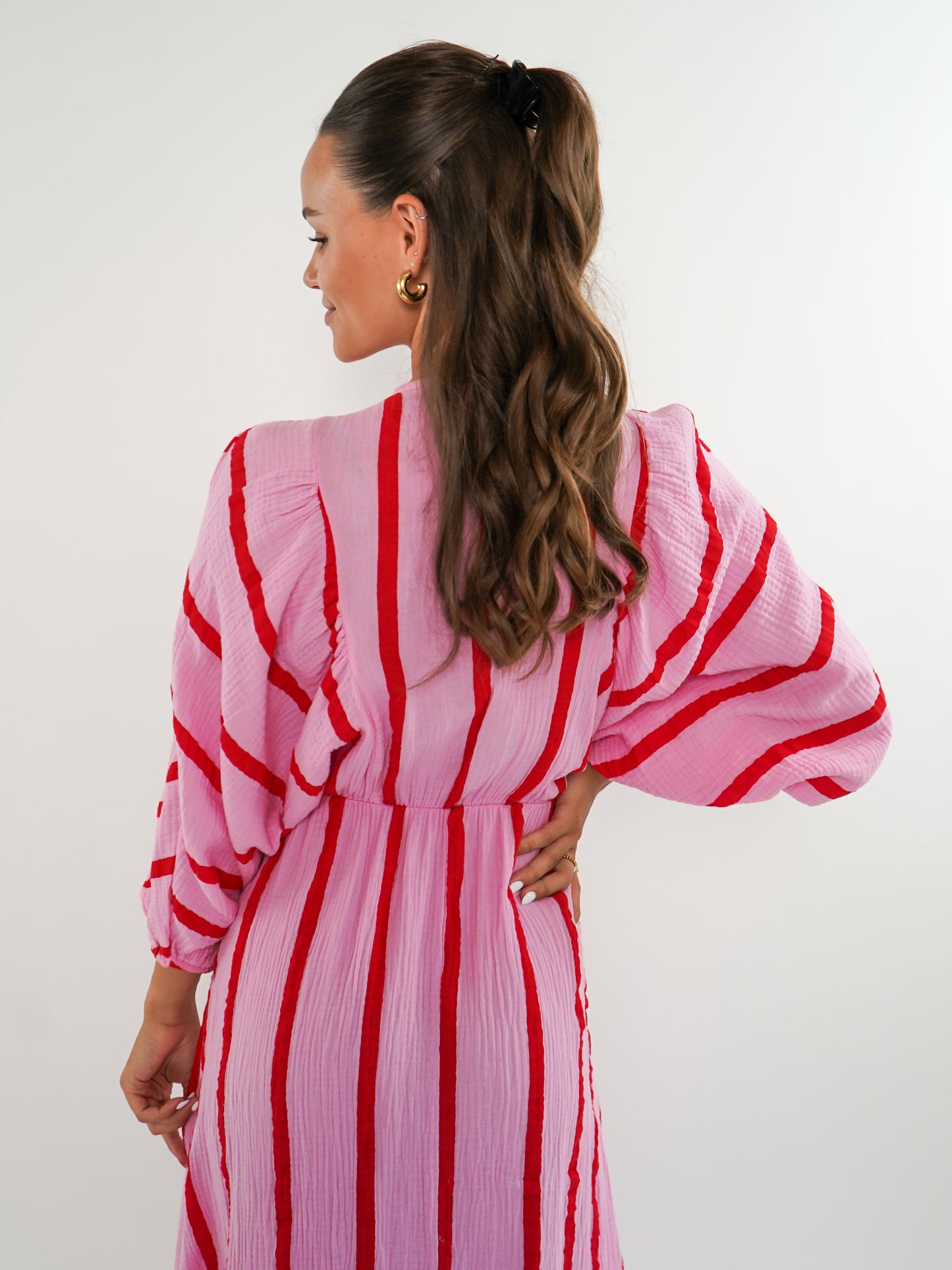 Best Moment Musselin Maxikleid Wide Stripes - Rosa/Rot