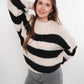 Strickpullover Meggi Stripes - Weiß mit Schwarz