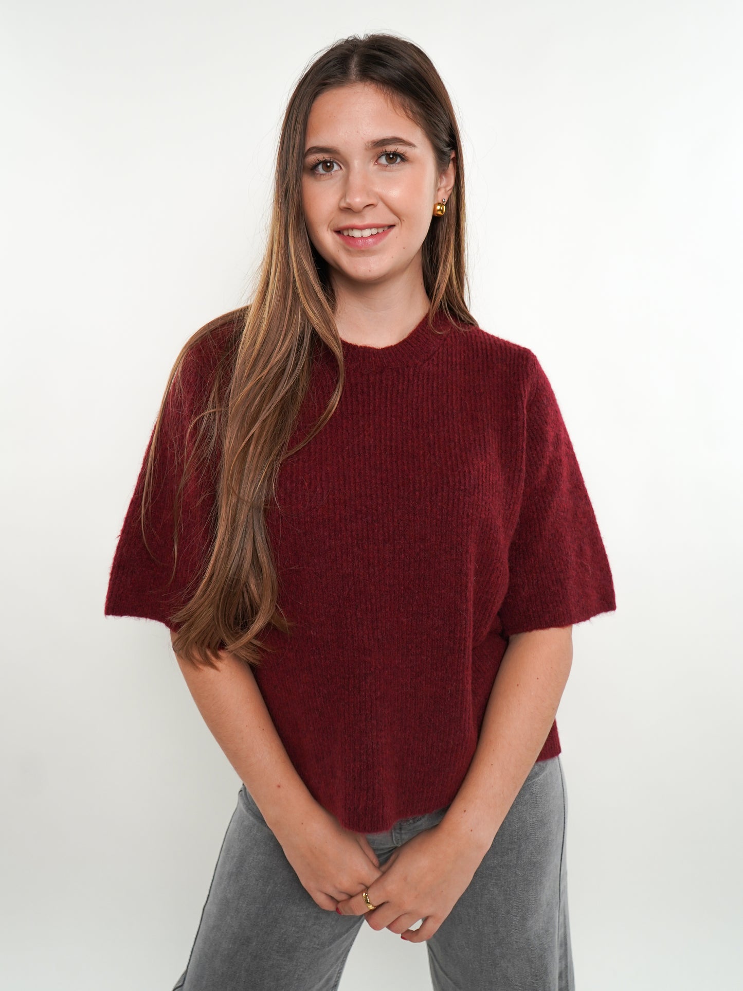 Strickshirt Kurzarm Ina - Dark Berry