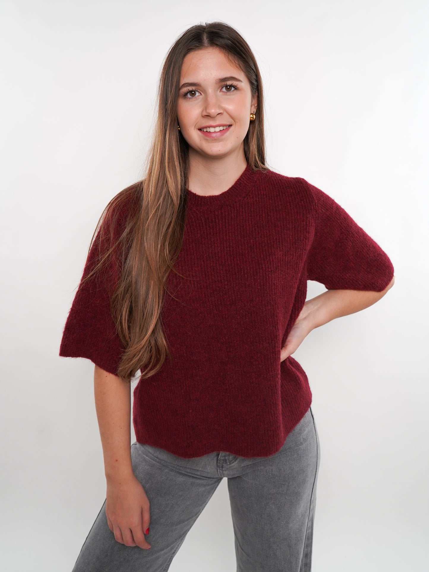 Strickshirt Kurzarm Ina - Dark Berry