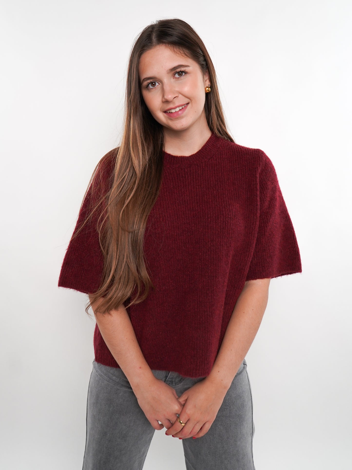 Strickshirt Kurzarm Ina - Dark Berry