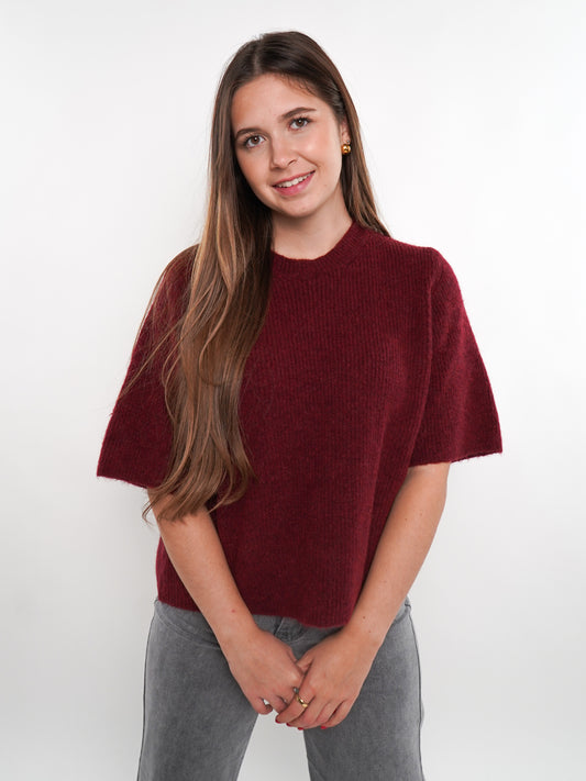 Strickshirt Kurzarm Ina - Bordeaux