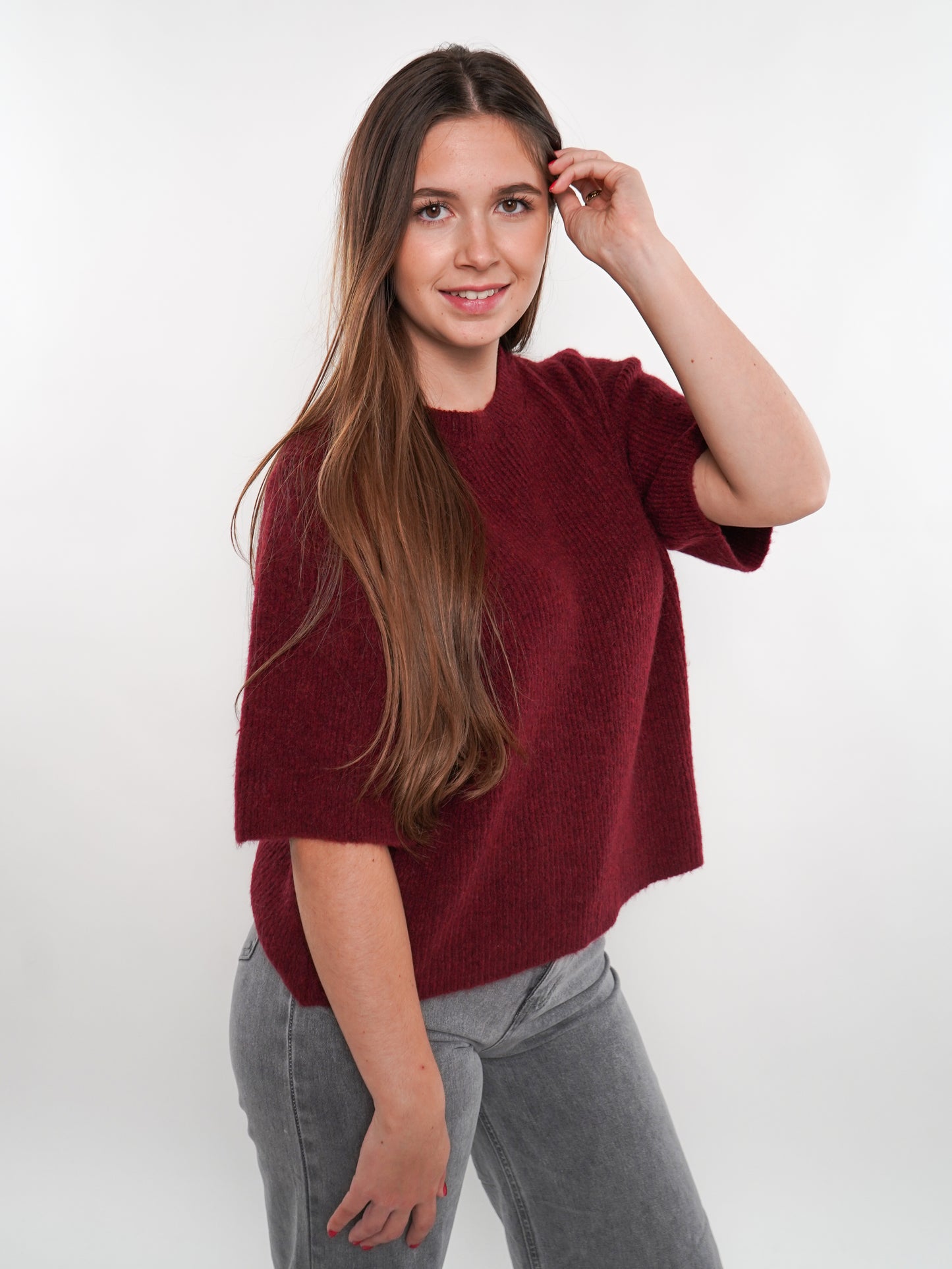 Strickshirt Kurzarm Ina - Dark Berry