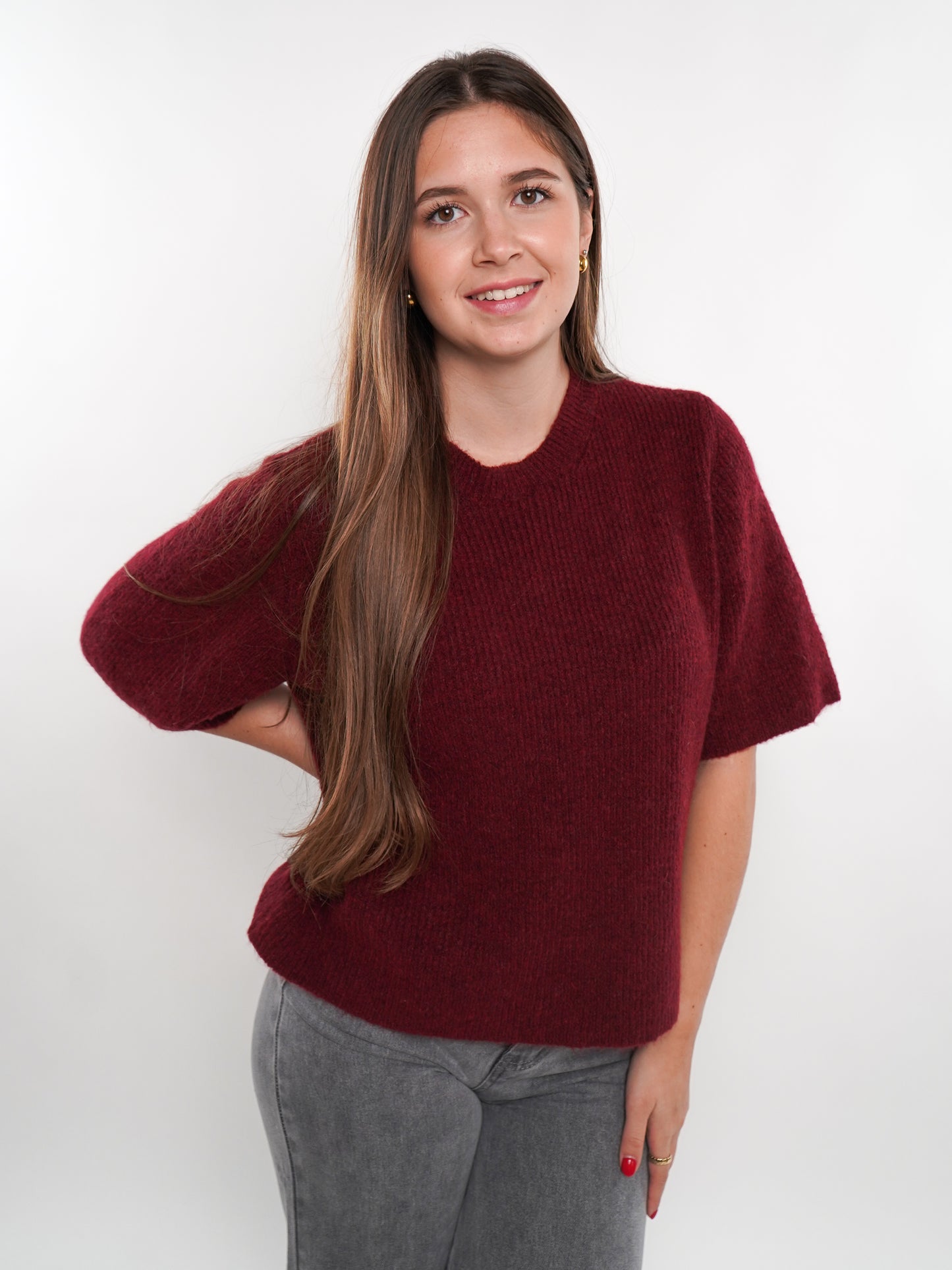 Strickshirt Kurzarm Ina - Dark Berry