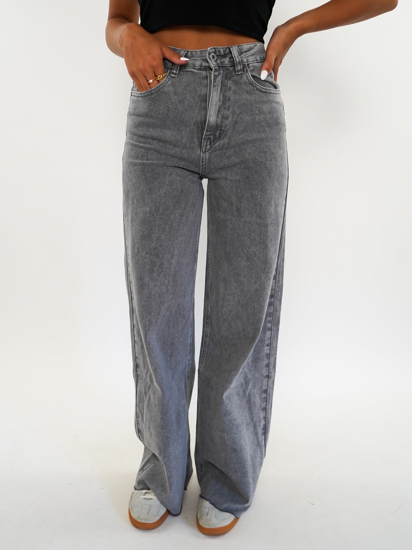 Wide Leg Jeans - Grau