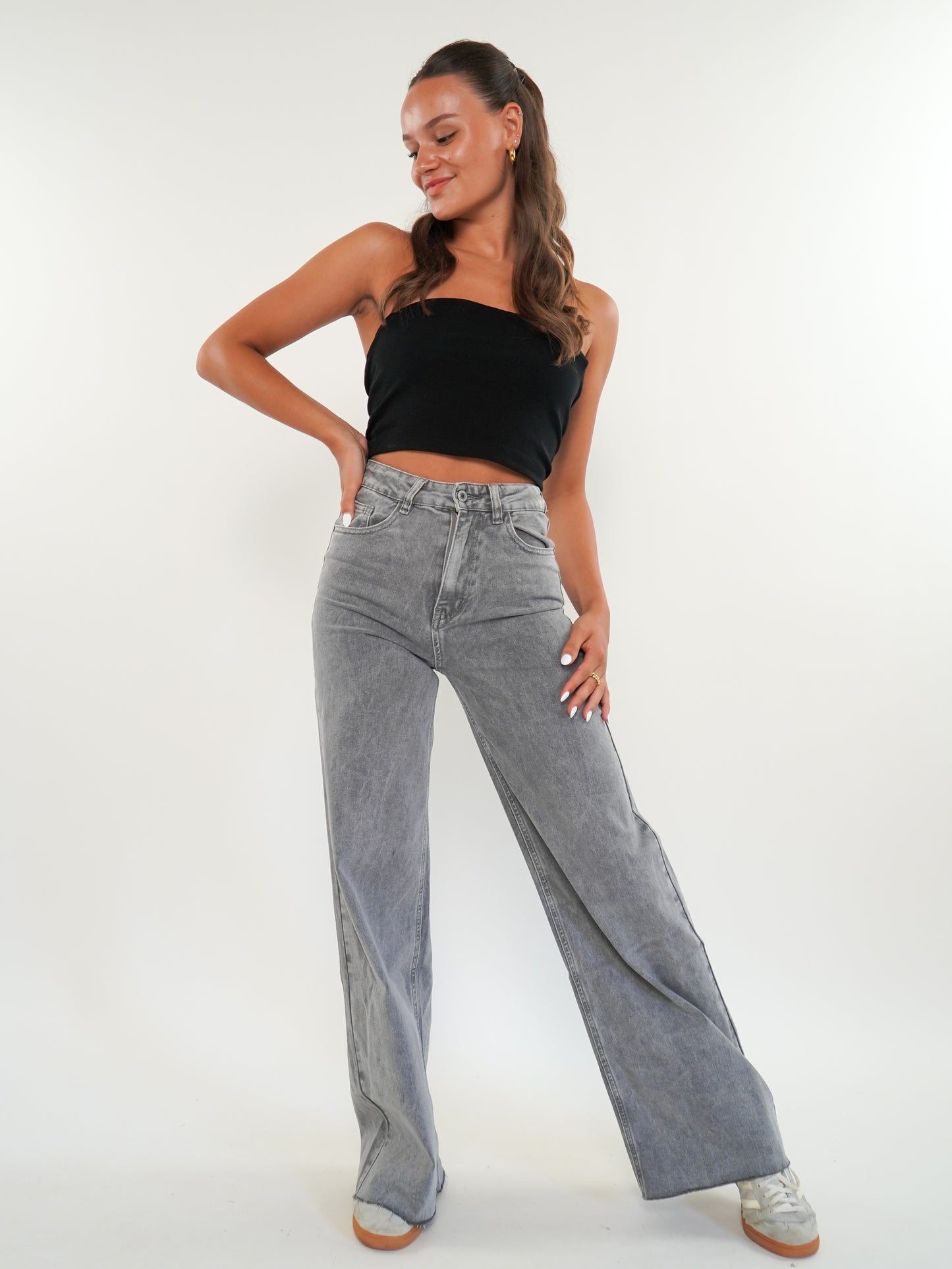 Wide Leg Jeans - Grau