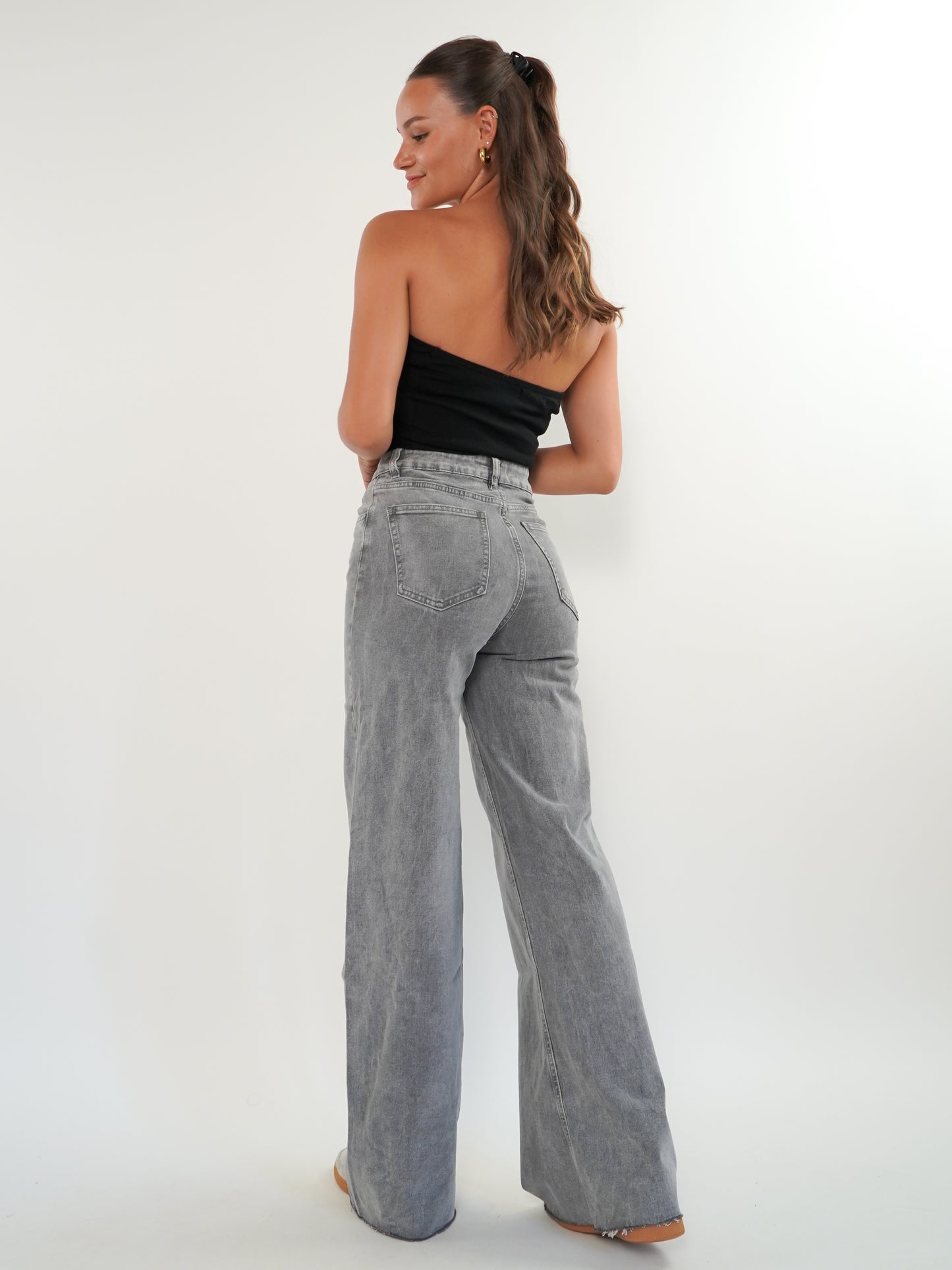 Wide Leg Jeans - Grau