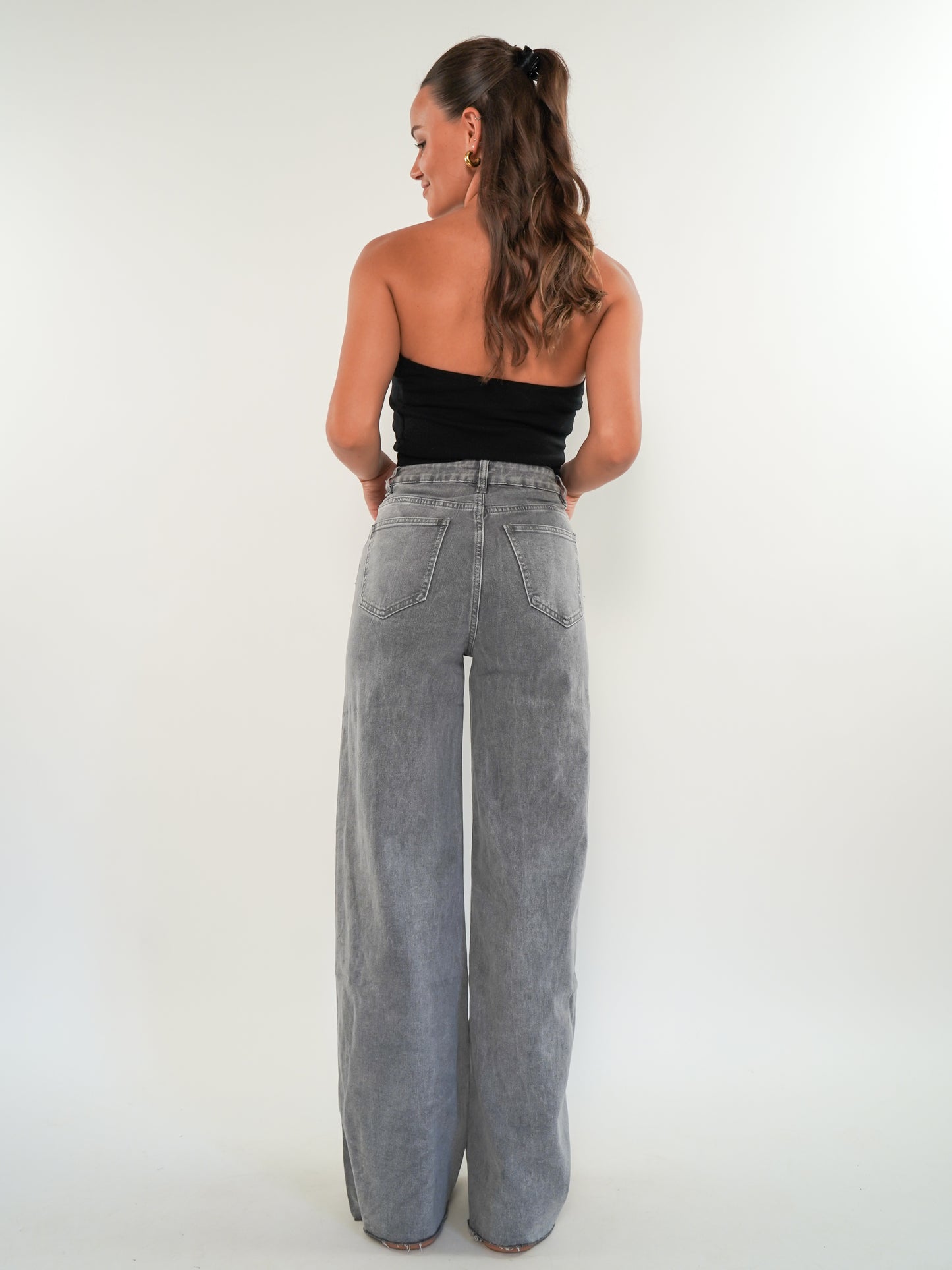 Wide Leg Jeans - Grau