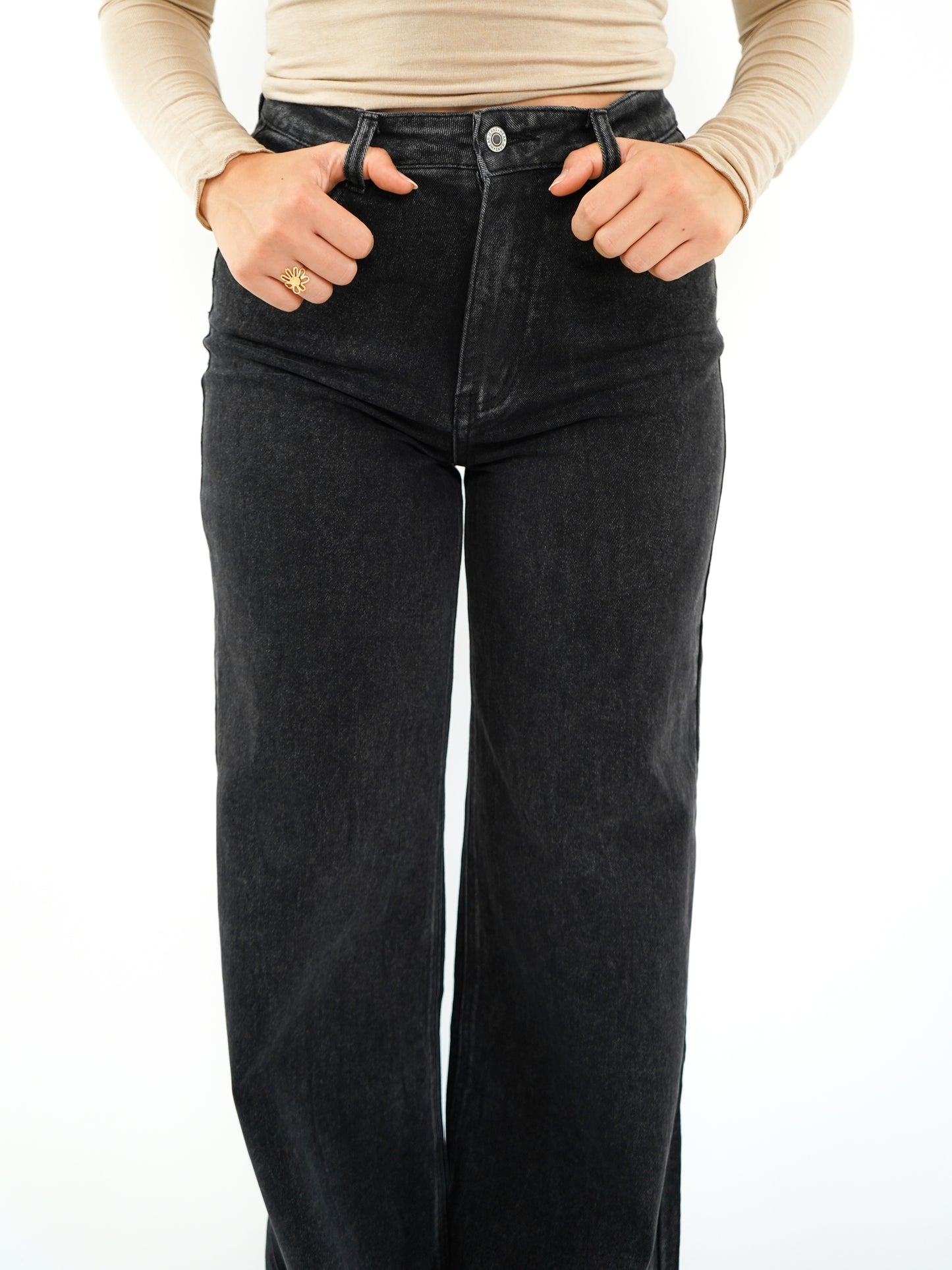 Wide Leg Jeans Alma - washed black