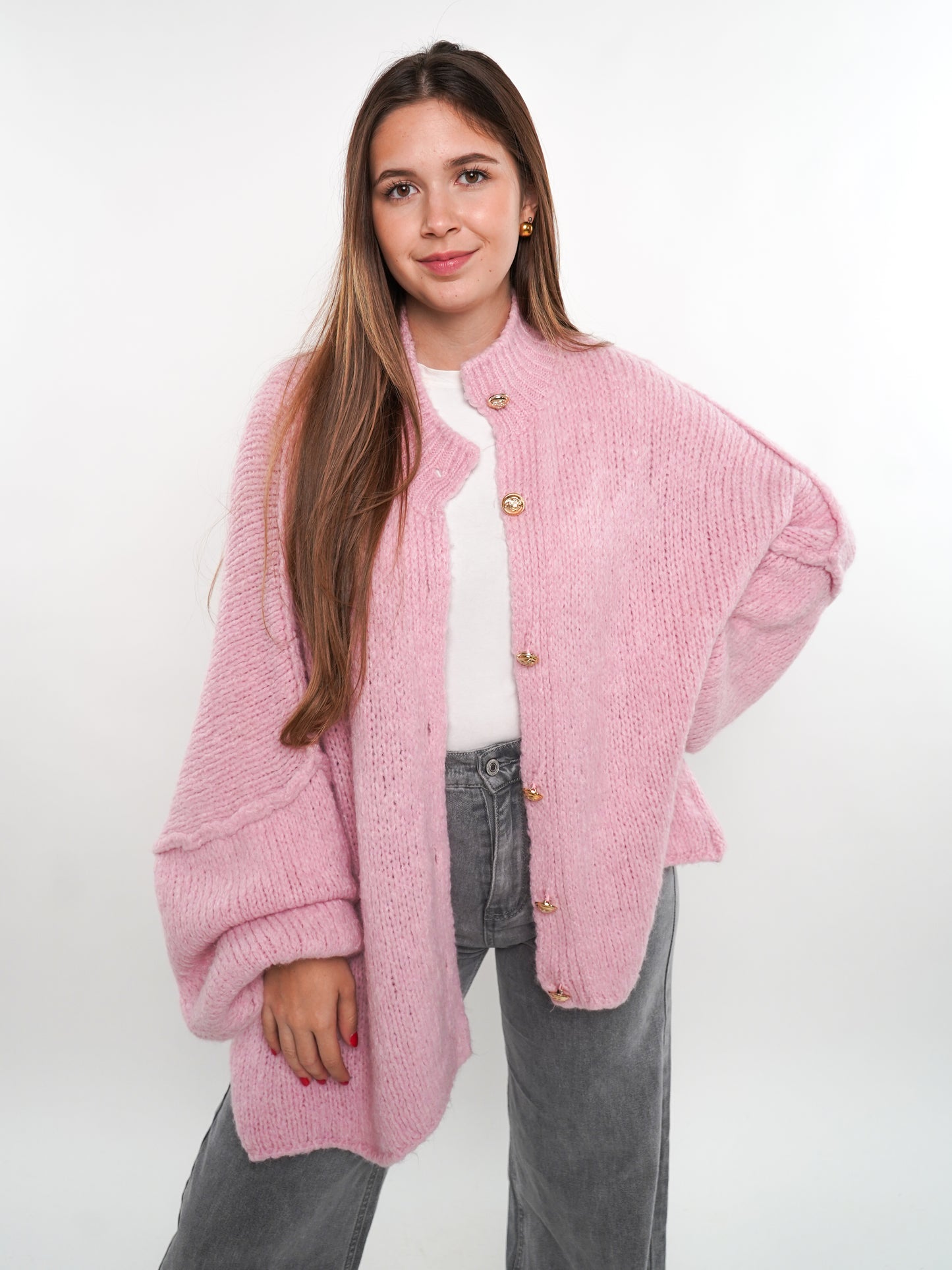 Strickjacke mit goldenen Knöpfen Ella - Rosa