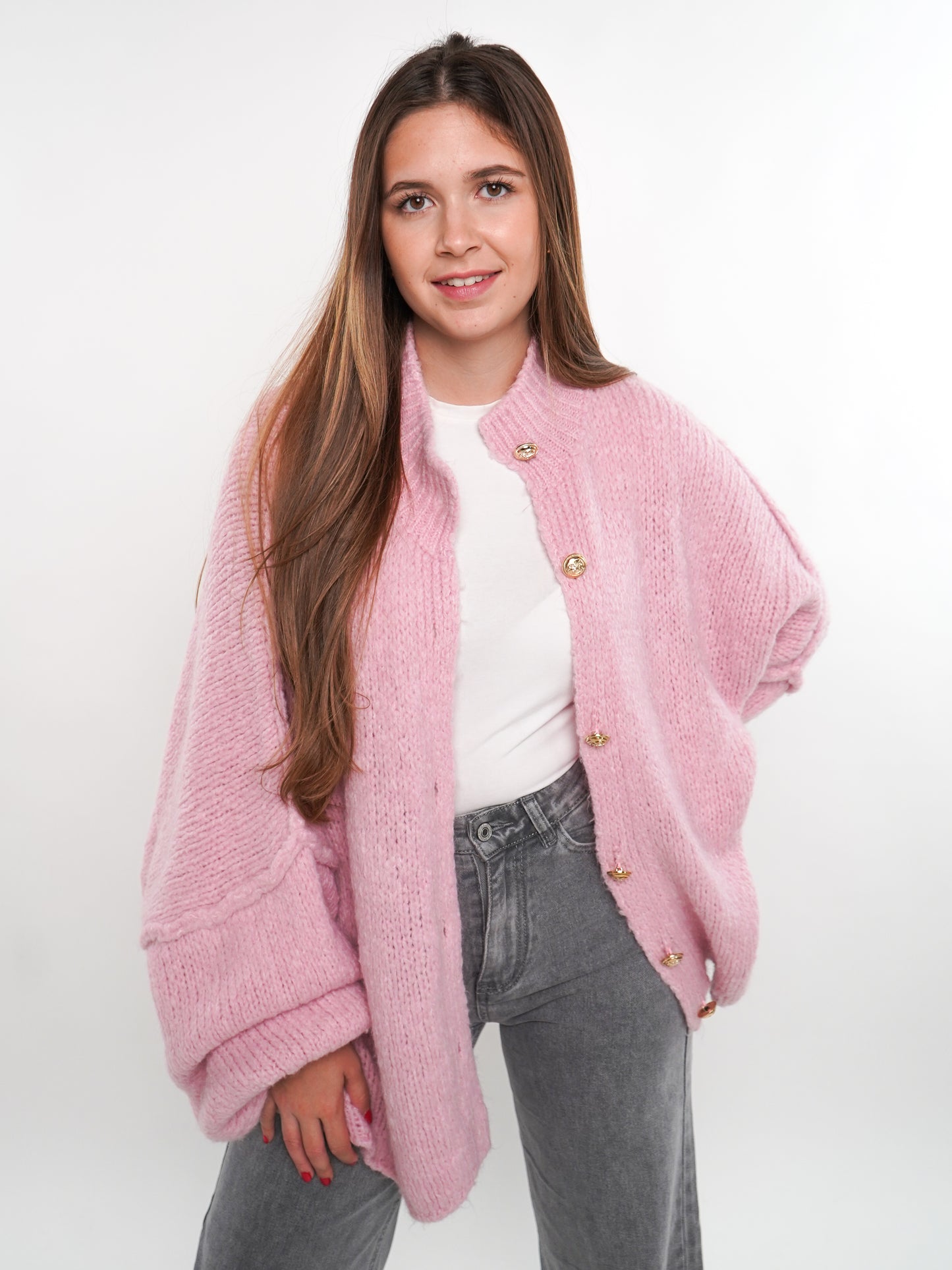 Strickjacke mit goldenen Knöpfen Ella - Rosa