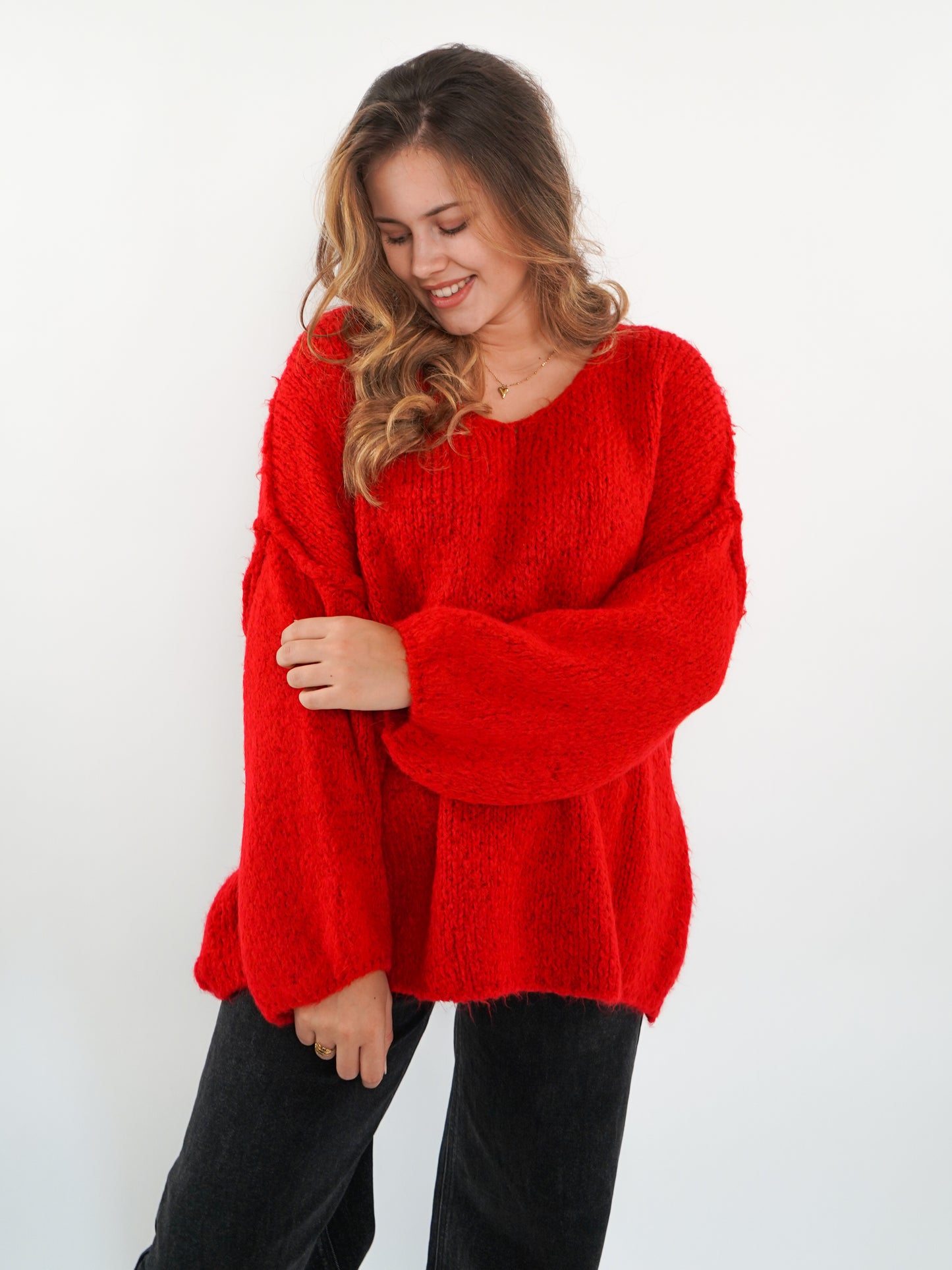 Strickpullover Felina V-Ausschnitt - Rot