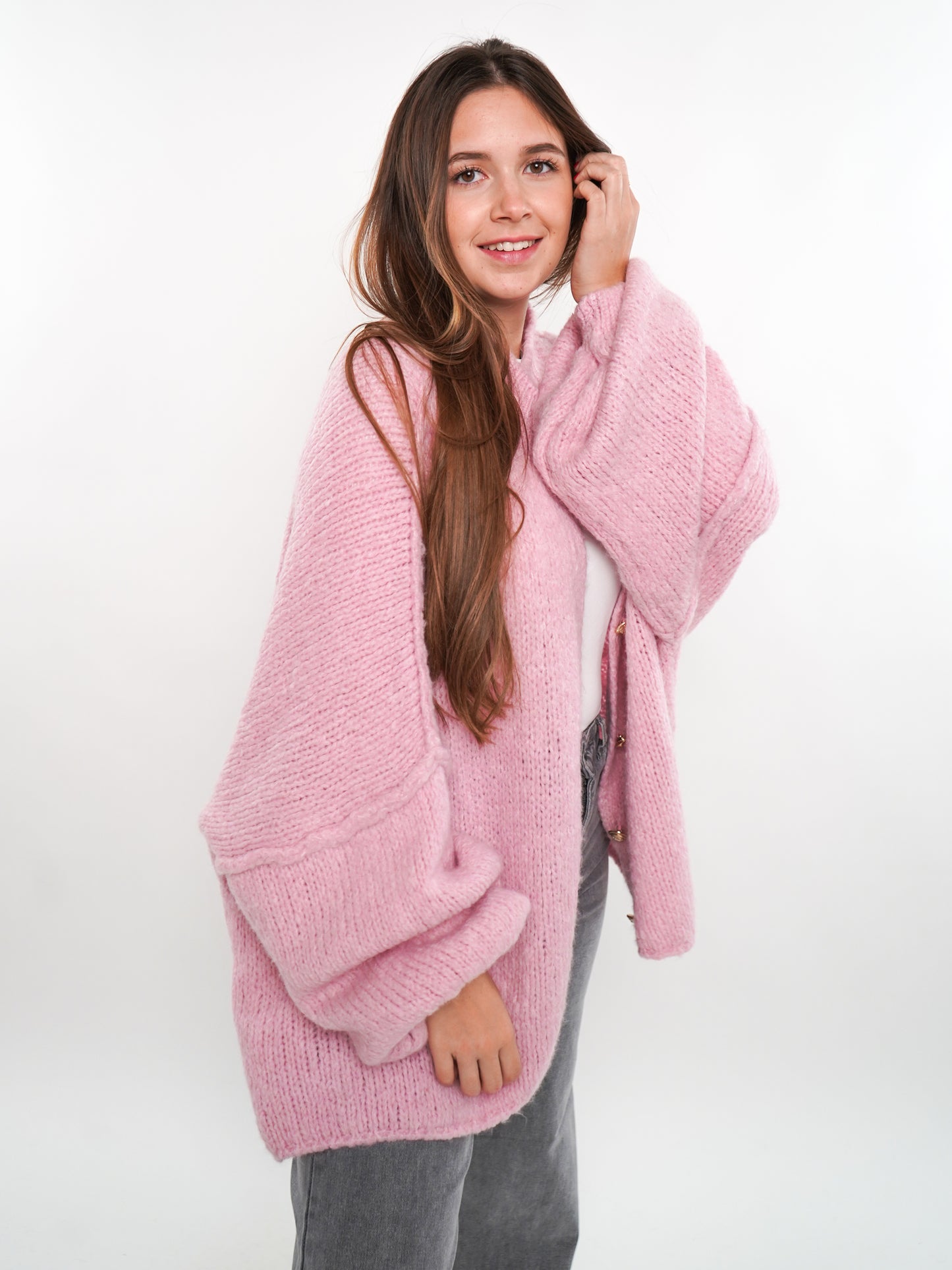 Strickjacke mit goldenen Knöpfen Ella - Rosa