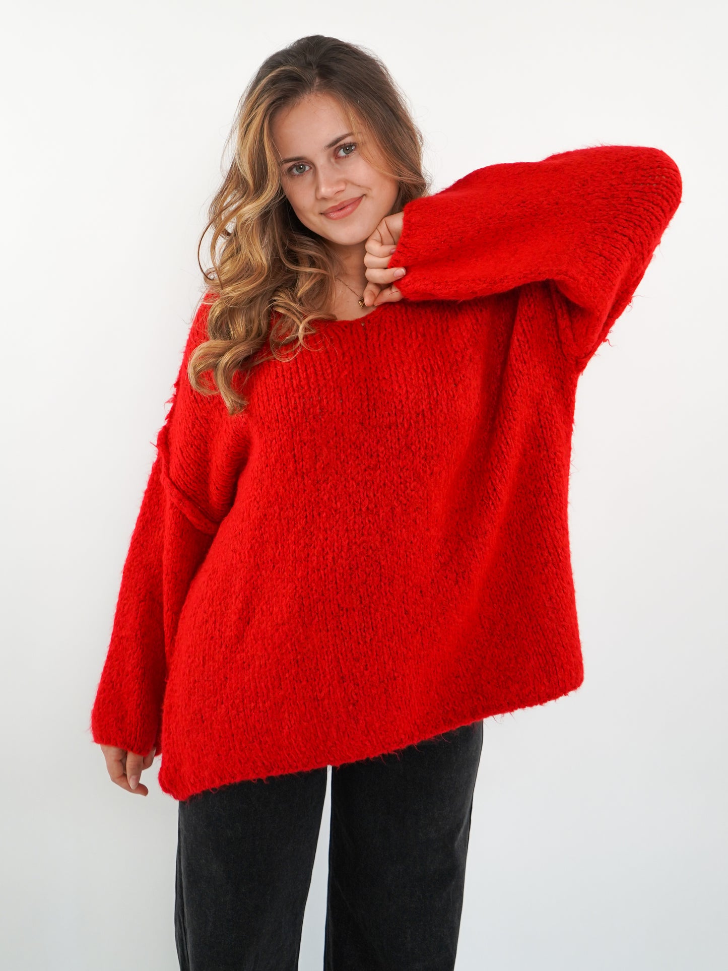 Strickpullover Felina V-Ausschnitt - Rot