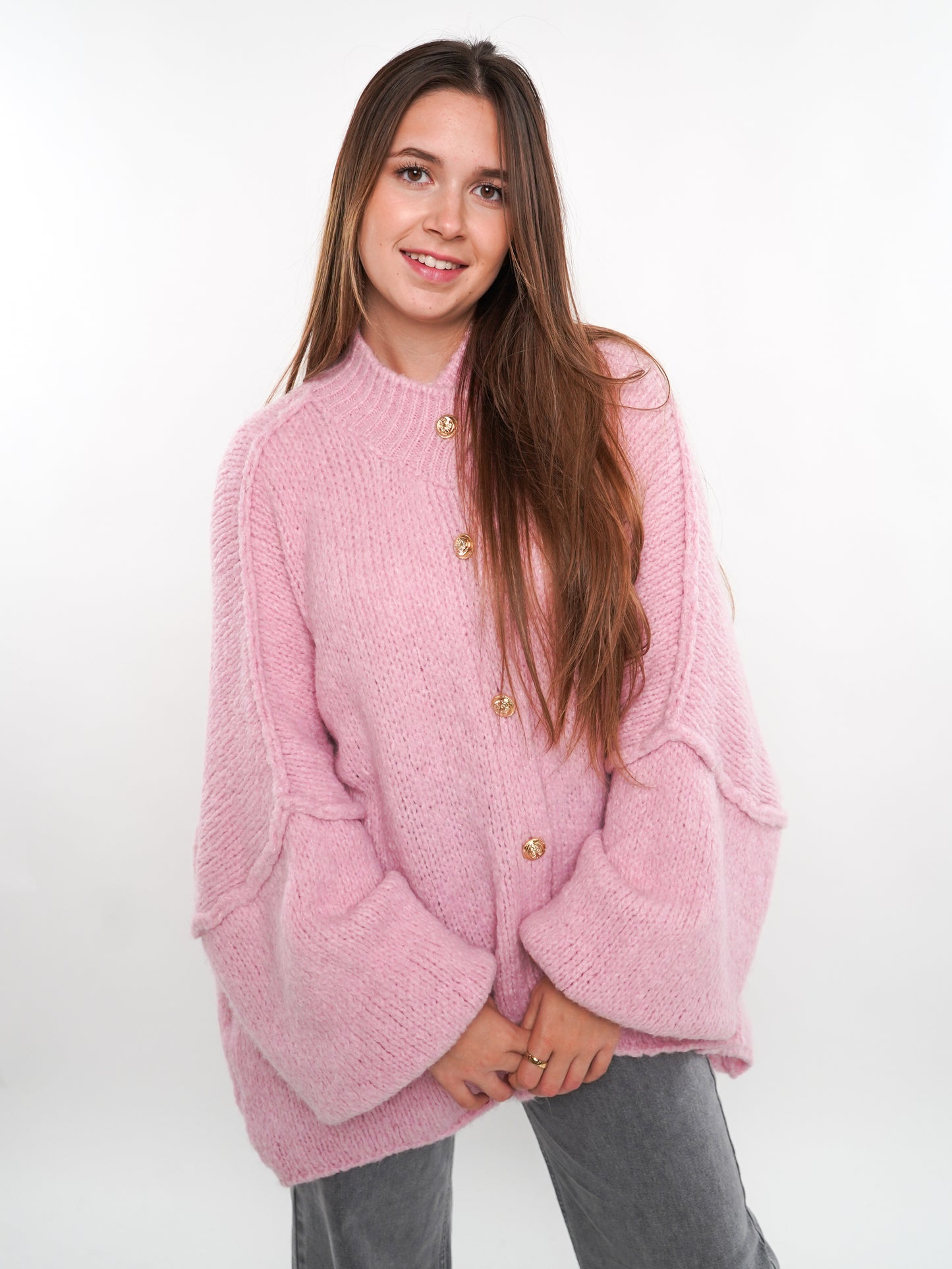 Strickjacke mit goldenen Knöpfen Ella - Rosa