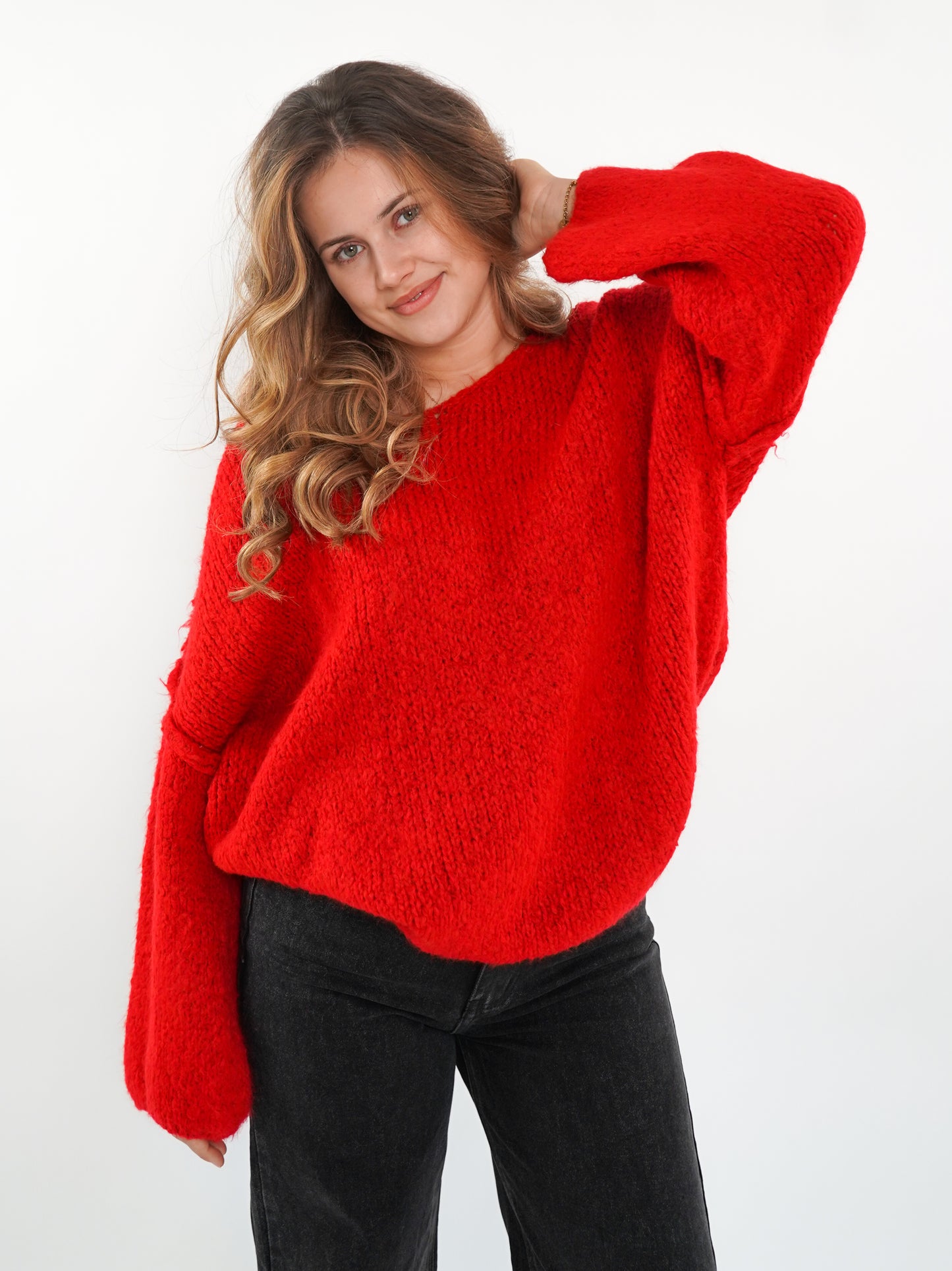 Strickpullover Felina V-Ausschnitt - Rot