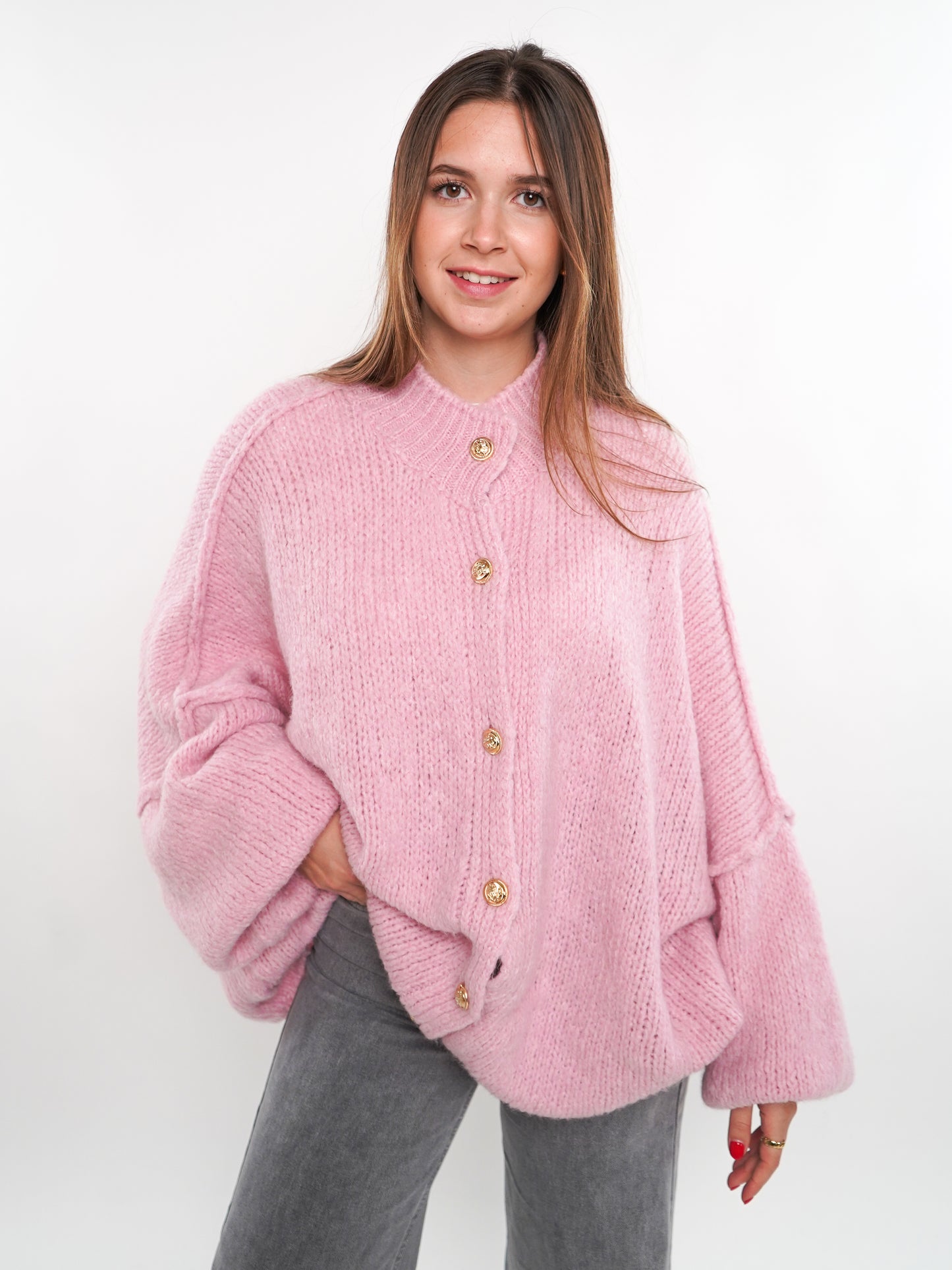 Strickjacke mit goldenen Knöpfen Ella - Rosa