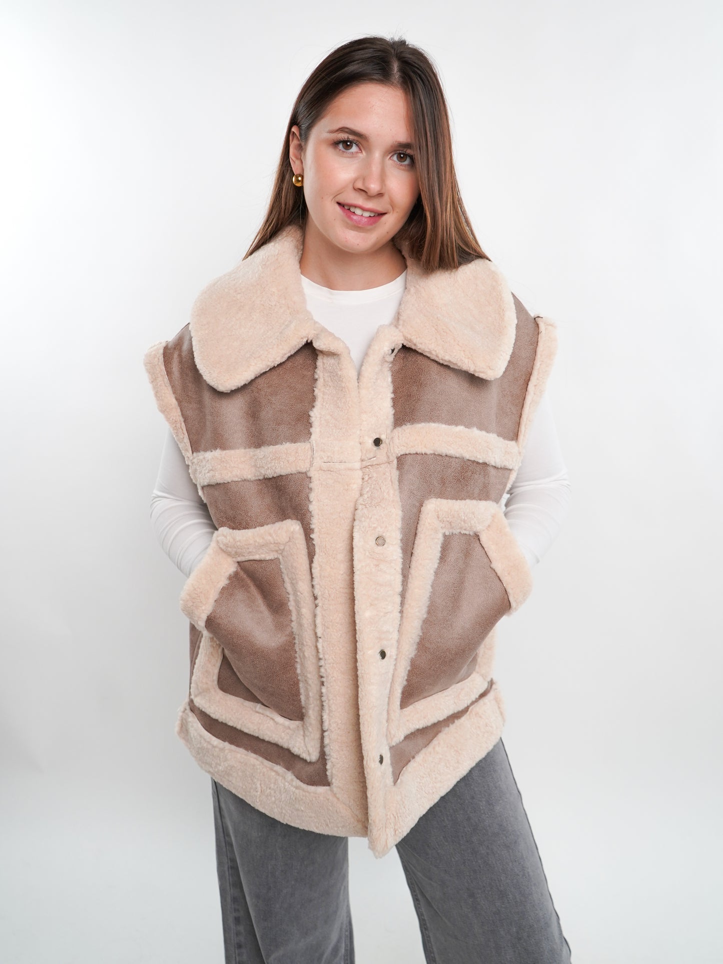 Scandi Leather Bonded Vest - Beige