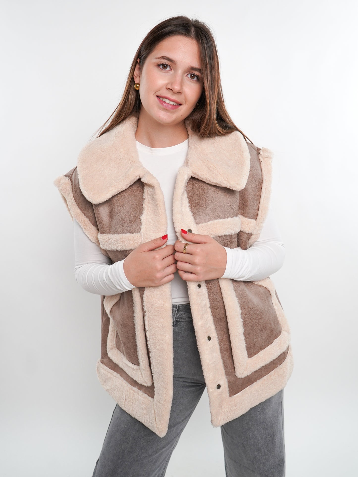 Scandi Leather Bonded Vest - Beige