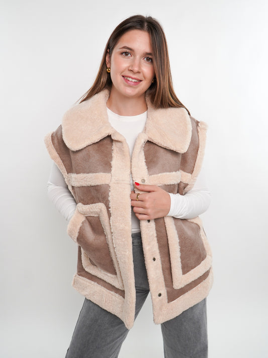 Scandi Leather Bonded Vest - Beige