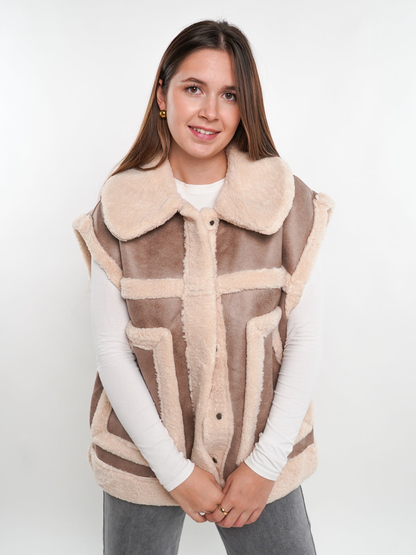 Scandi Leather Bonded Vest - Beige