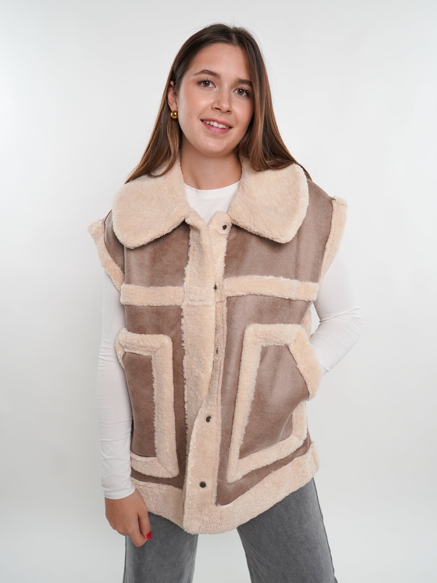 Scandi Leather Bonded Vest - Beige