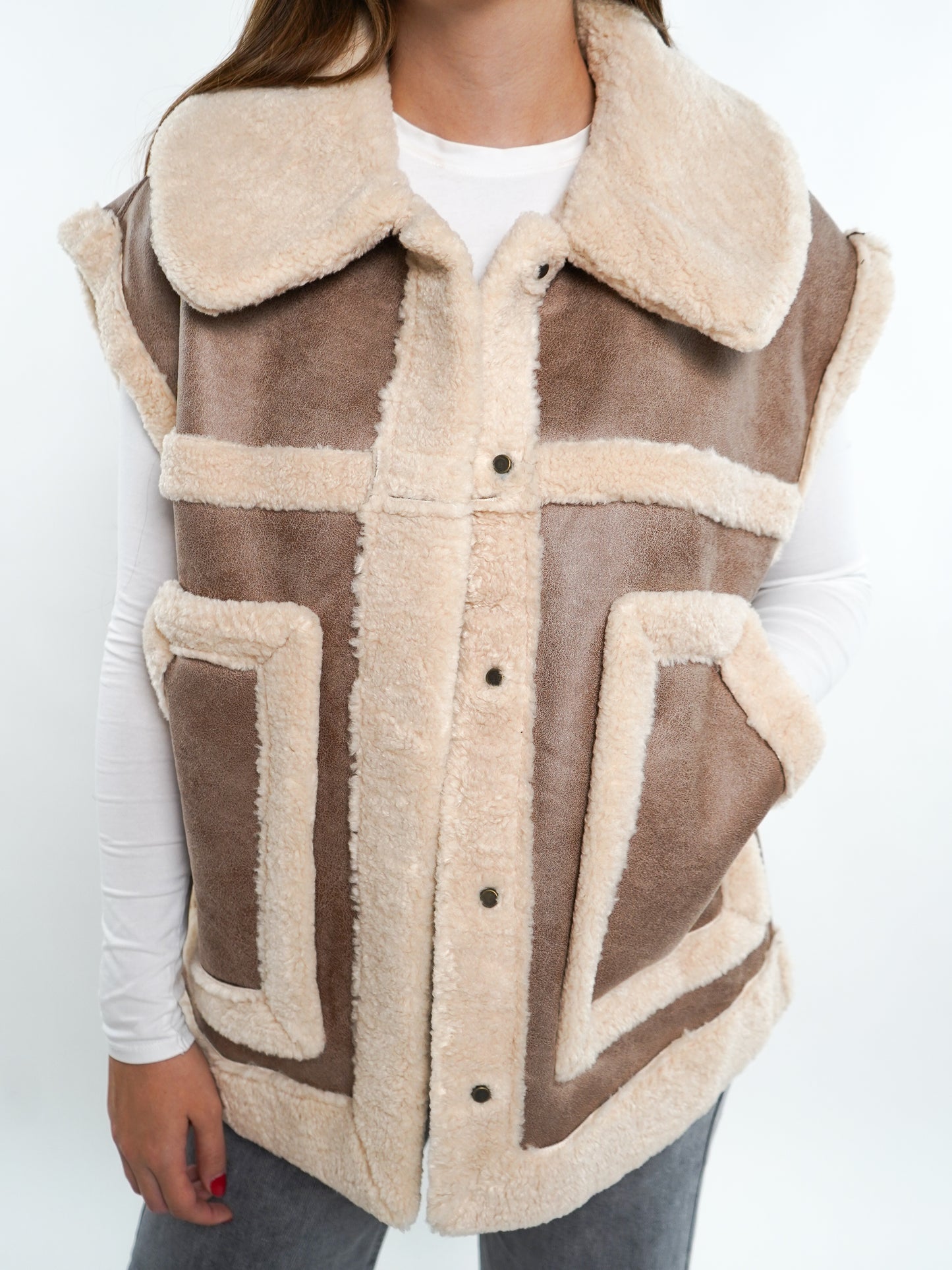 Scandi Leather Bonded Vest - Beige