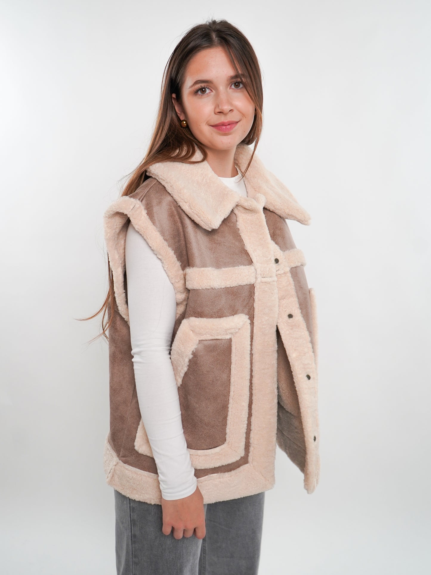 Scandi Leather Bonded Vest - Beige