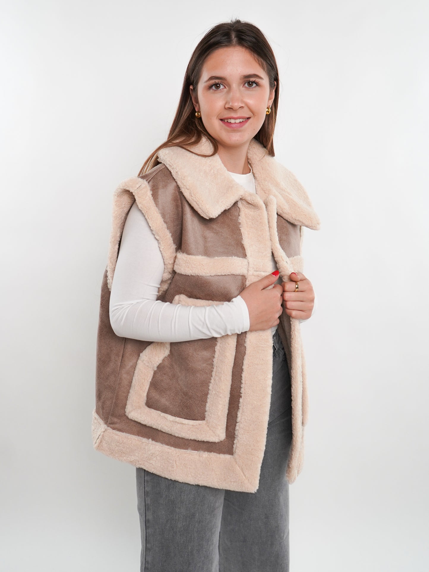 Scandi Leather Bonded Vest - Beige