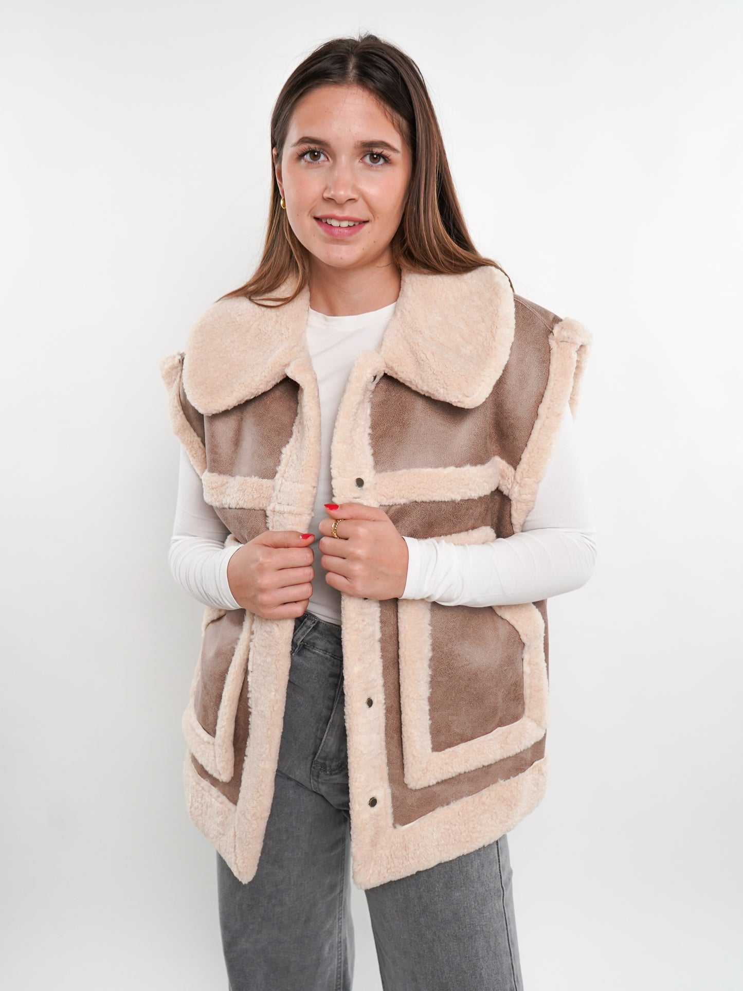 Scandi Leather Bonded Vest - Beige