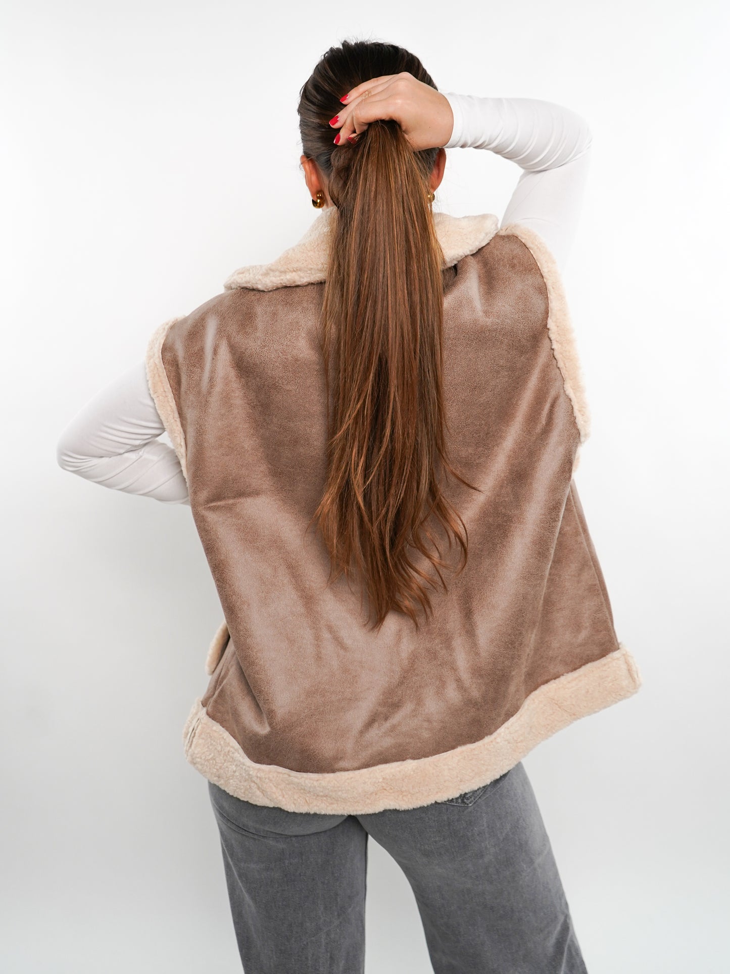 Scandi Leather Bonded Vest - Beige