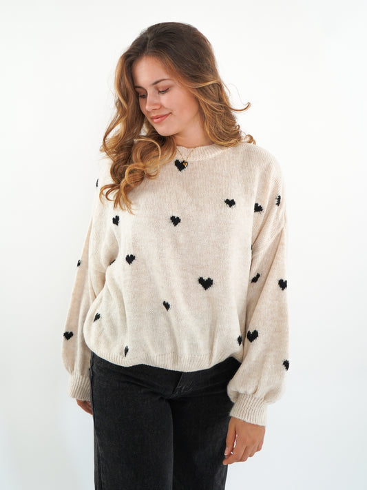 Strick Sweater Herz - beige