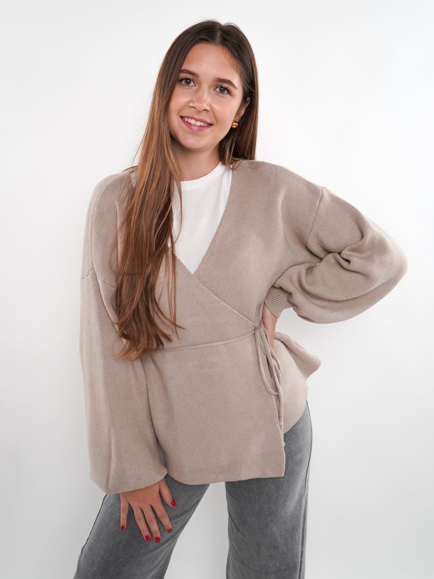 Cardigan in Wickeloptik - Beige