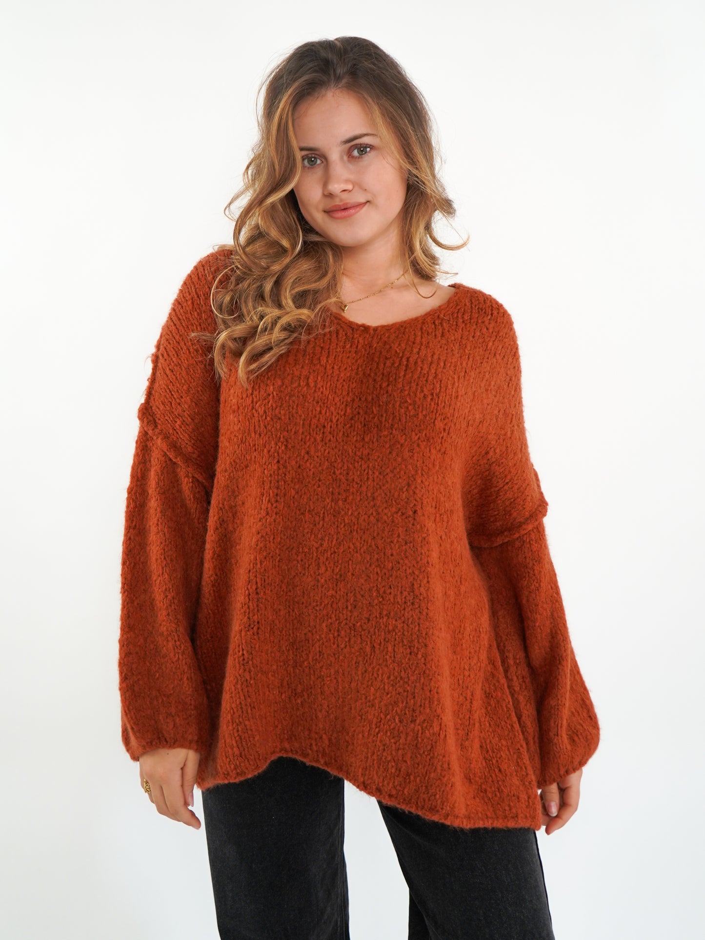 Strickpullover Felina V-Ausschnitt - Rostbraun